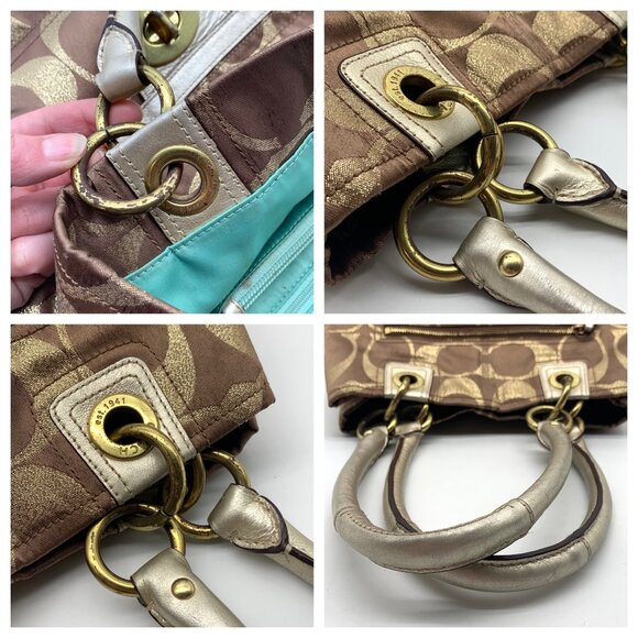 Coach Hampton Lurex Brown & Gold Canvas Shoulder Bag F15691 - Picture 10 of 12